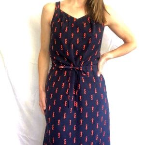 Navy high low cinch waist seahorse sun dress